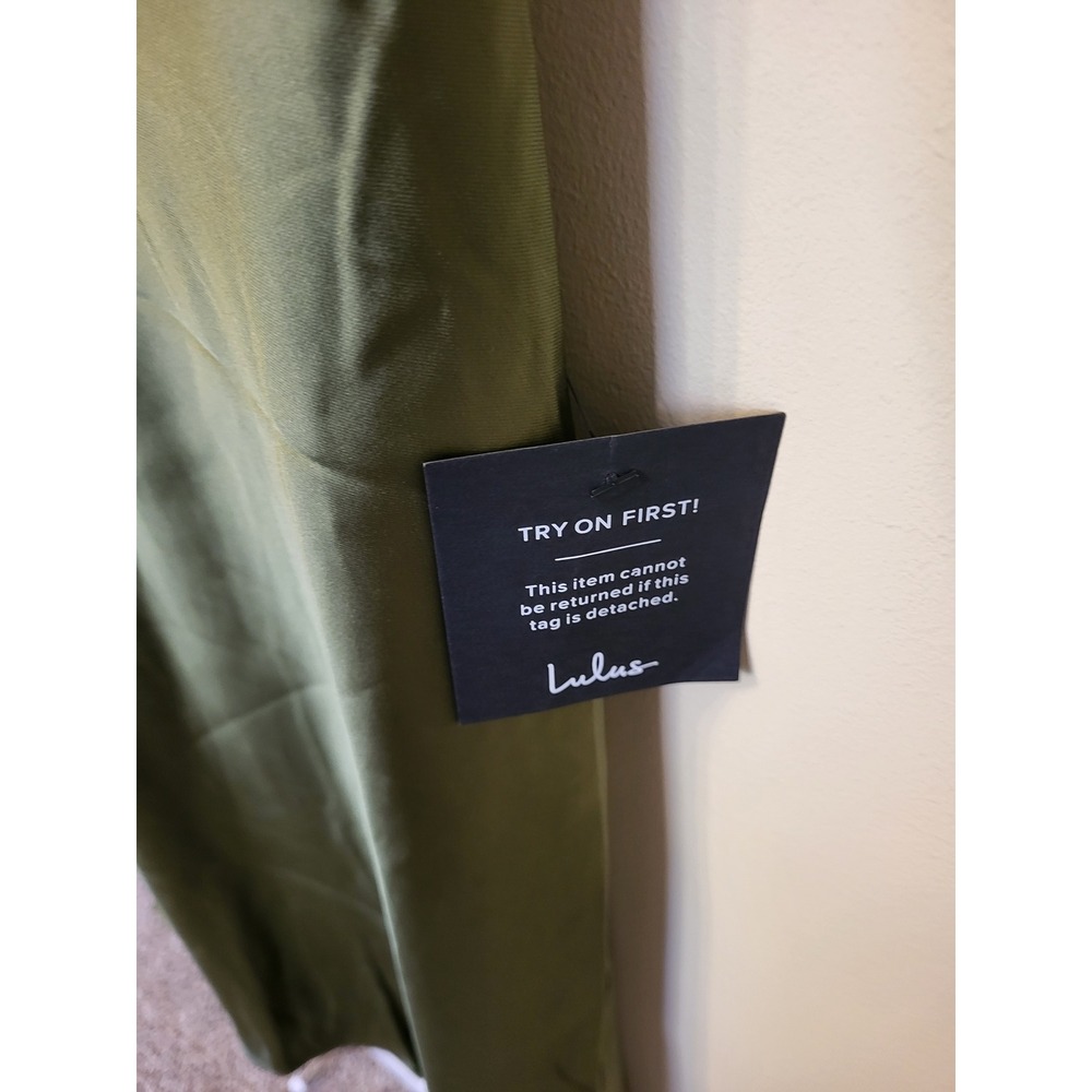 Lulus Olive Green Satin Cutout V-Neck Midi Dress NWT Size Small - Picture 4 of 7